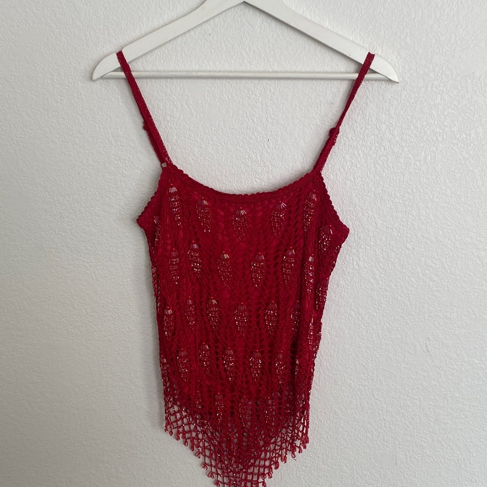 Bebe crotchet sequin red top and skirt set small